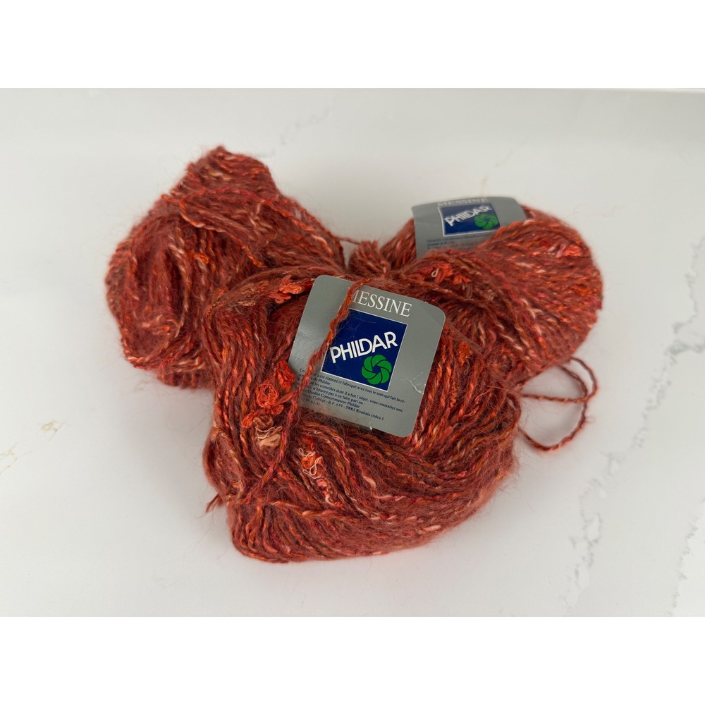 Phildar Yarn Messine 3 Balls 50g Orange Red Mohair Blend Textured Knit Crochet